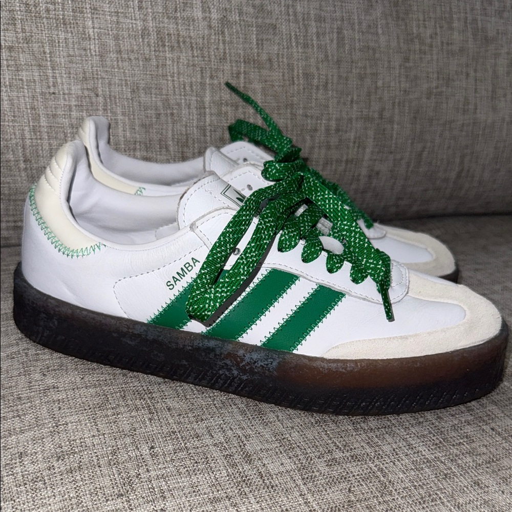 Adidas Women’s Samba White with Green Stripes